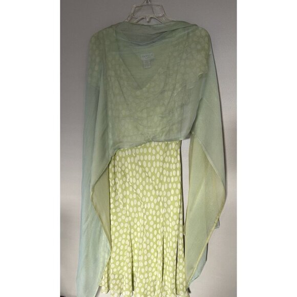 90s Vintage 100% Silk Polka Dot Dress Pastel Green Sheer Papell Boutique Petite - Picture 13 of 16